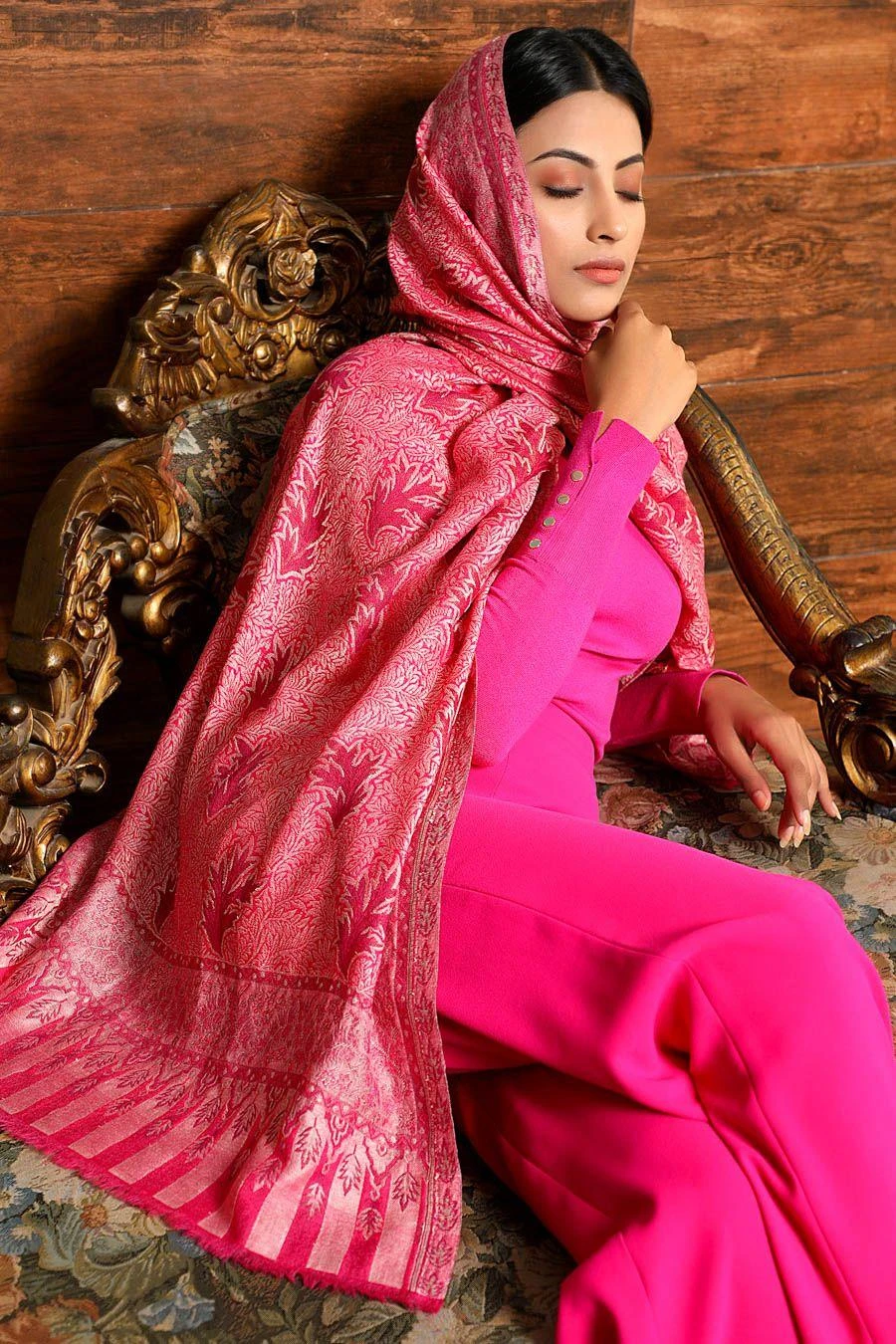 Dusala India Pink Handwoven Cashmere Fine Wool Stole 2 Dusala India Pink Handwoven Cashmere Fine Wool Stole - Image 2