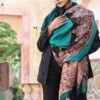 Dusala India Green Cashmere Fine Wool Aari Work Stole