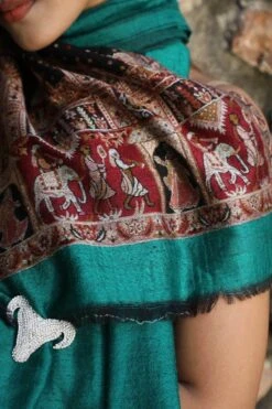 Dusala India Green Cashmere Fine Wool Aari Work Stole -Echo Clothing Store 2211dus23 6