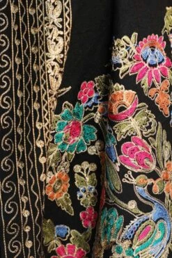 Dusala India Black Cashmere Fine Wool Aari Work Stole -Echo Clothing Store 2211dus25 6