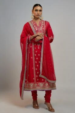 Gopi Vaid Cardinal Crimson Sequin Adorned Anarkali Set