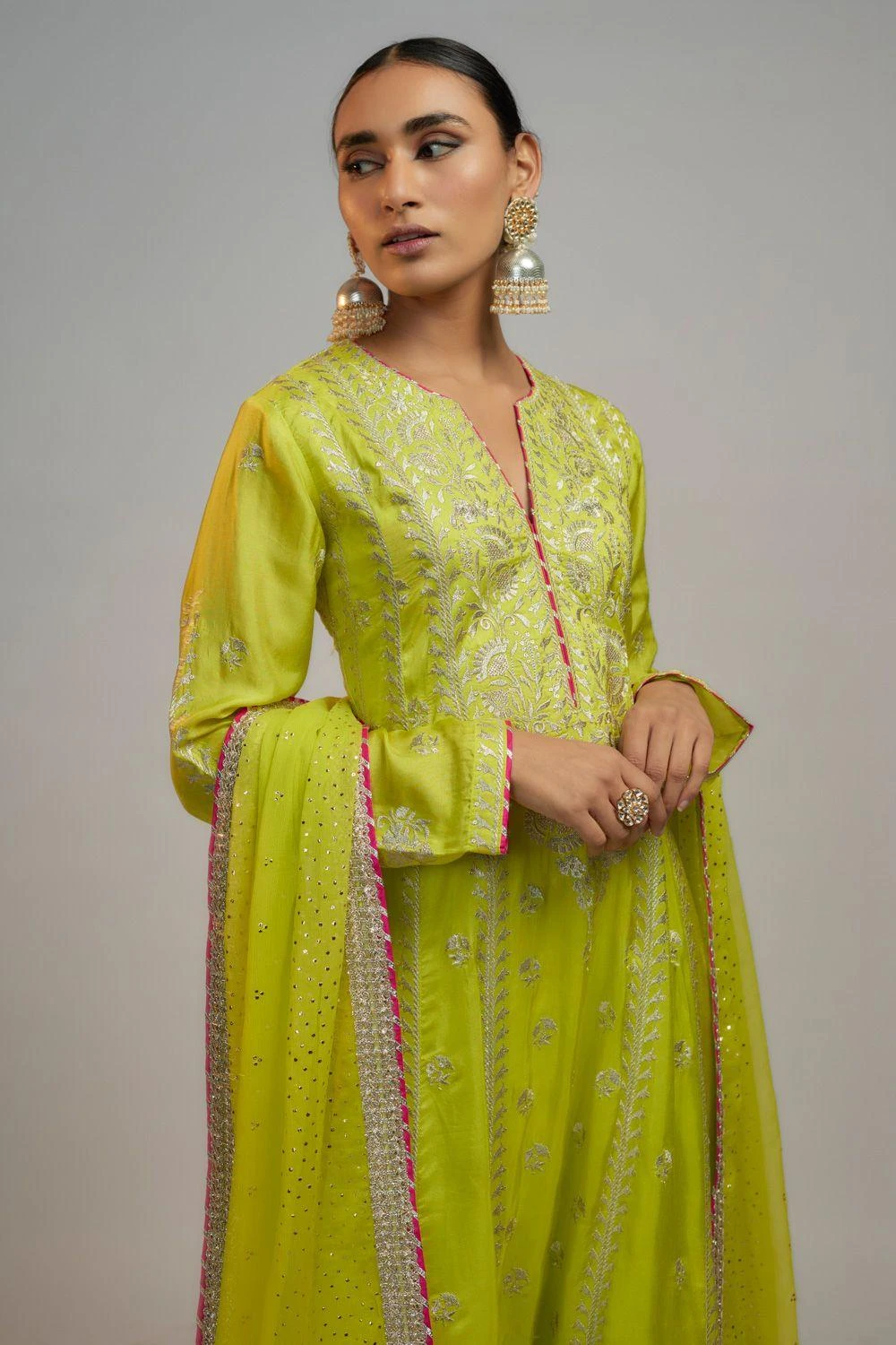Gopi Vaid Chartreuse Chic Sequin Adorned Anarkali Set 2 Gopi Vaid Chartreuse Chic Sequin Adorned Anarkali Set - Image 2