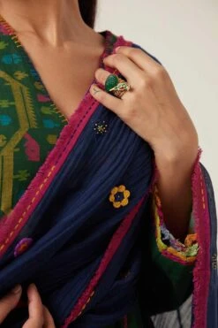 Sunira Designs Blue Gulzaar Frayed Stole 7 Sunira Designs Blue Gulzaar Frayed Stole -Echo Clothing Store 2222323sg45 4