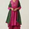 Sunira Designs Green Gulzaar Frayed Stole