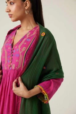 Sunira Designs Green Gulzaar Frayed Stole -Echo Clothing Store 2222323sg46 5