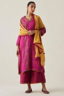 Sunira Designs Yellow Gulzaar Frayed Stole