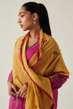 Sunira Designs Yellow Gulzaar Frayed Stole -Echo Clothing Store 2222323sg47 4