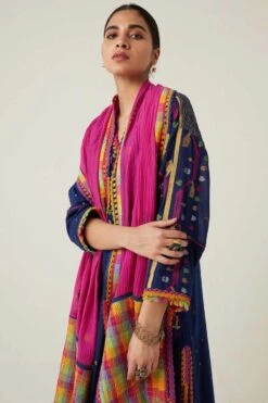 Sunira Designs Pink Gulzaar Lace Stole -Echo Clothing Store 2222323sg48 3