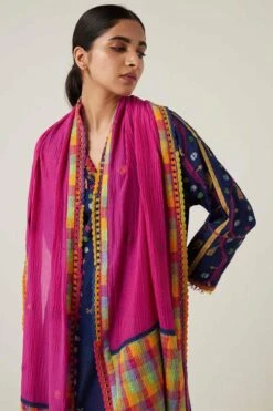 Sunira Designs Pink Gulzaar Lace Stole -Echo Clothing Store 2222323sg48 4