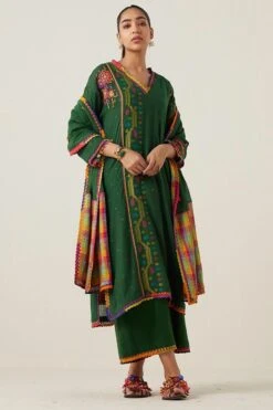 Sunira Designs Green Gulzaar Lace Stole