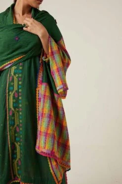 Sunira Designs Green Gulzaar Lace Stole -Echo Clothing Store 2222323sg50 4