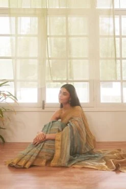 Five Point Five Blue Ochre Zari Work Sari -Echo Clothing Store 22823fpf12 3