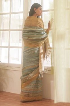 Five Point Five Blue Ochre Zari Work Sari -Echo Clothing Store 22823fpf12 4