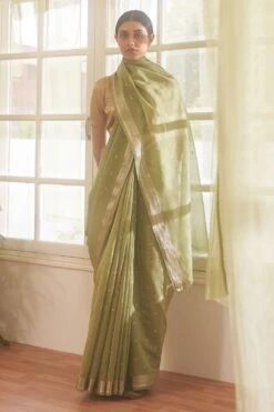 Five Point Five Green Silver Zari Polka Sari