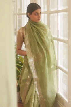 Five Point Five Green Silver Zari Polka Sari -Echo Clothing Store 22823fpf4 3