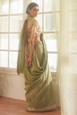 Five Point Five Green Silver Zari Polka Sari -Echo Clothing Store 22823fpf4 4