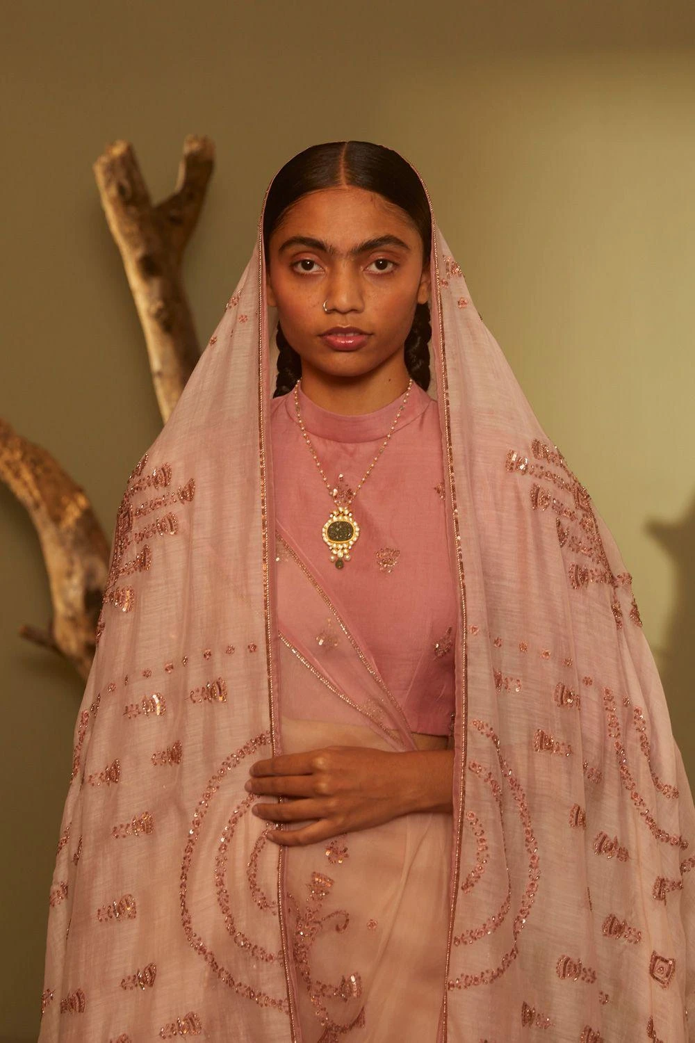 Sarang Kaur Pink Hand Embroidered Dupatta 1 Sarang Kaur Pink Hand Embroidered Dupatta