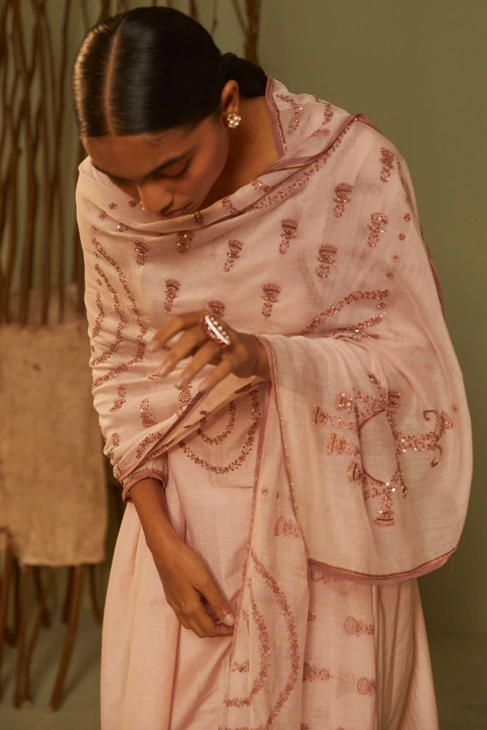 Sarang Kaur Pink Hand Embroidered Dupatta 2 Sarang Kaur Pink Hand Embroidered Dupatta - Image 2