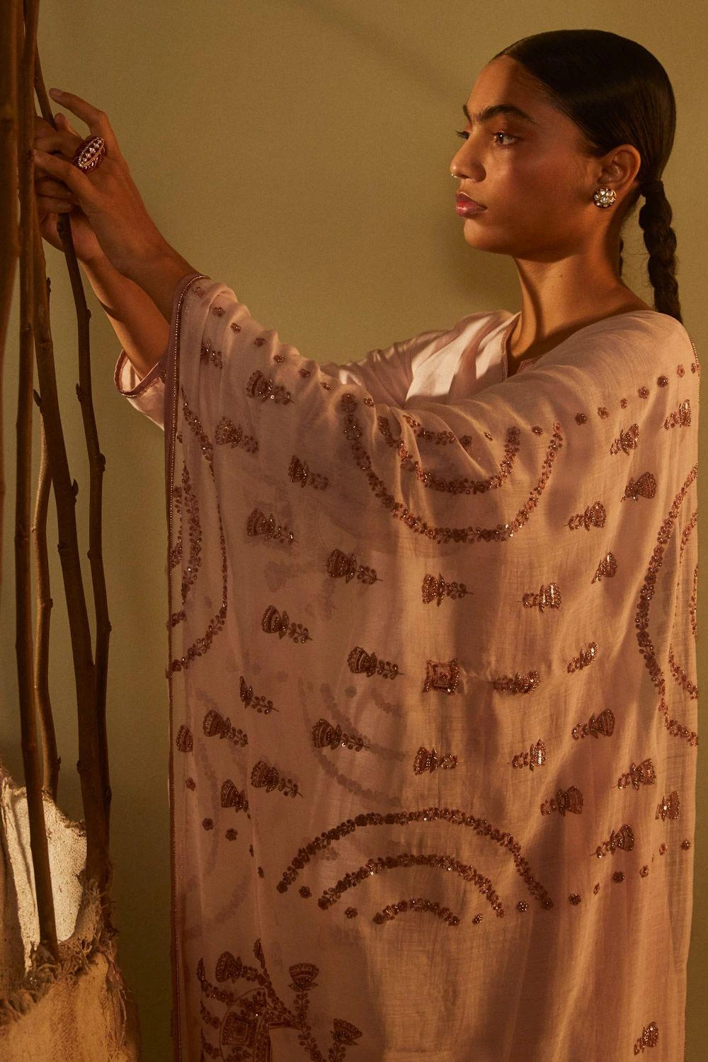 Sarang Kaur Pink Hand Embroidered Dupatta 3 Sarang Kaur Pink Hand Embroidered Dupatta - Image 3