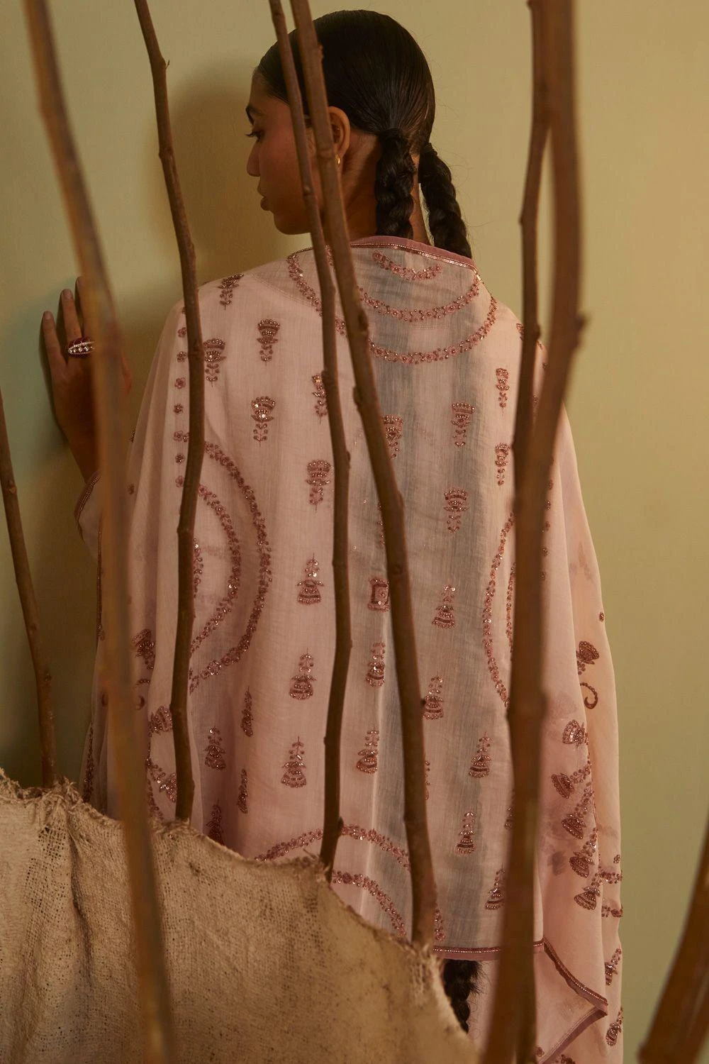 Sarang Kaur Pink Hand Embroidered Dupatta 4 Sarang Kaur Pink Hand Embroidered Dupatta - Image 4