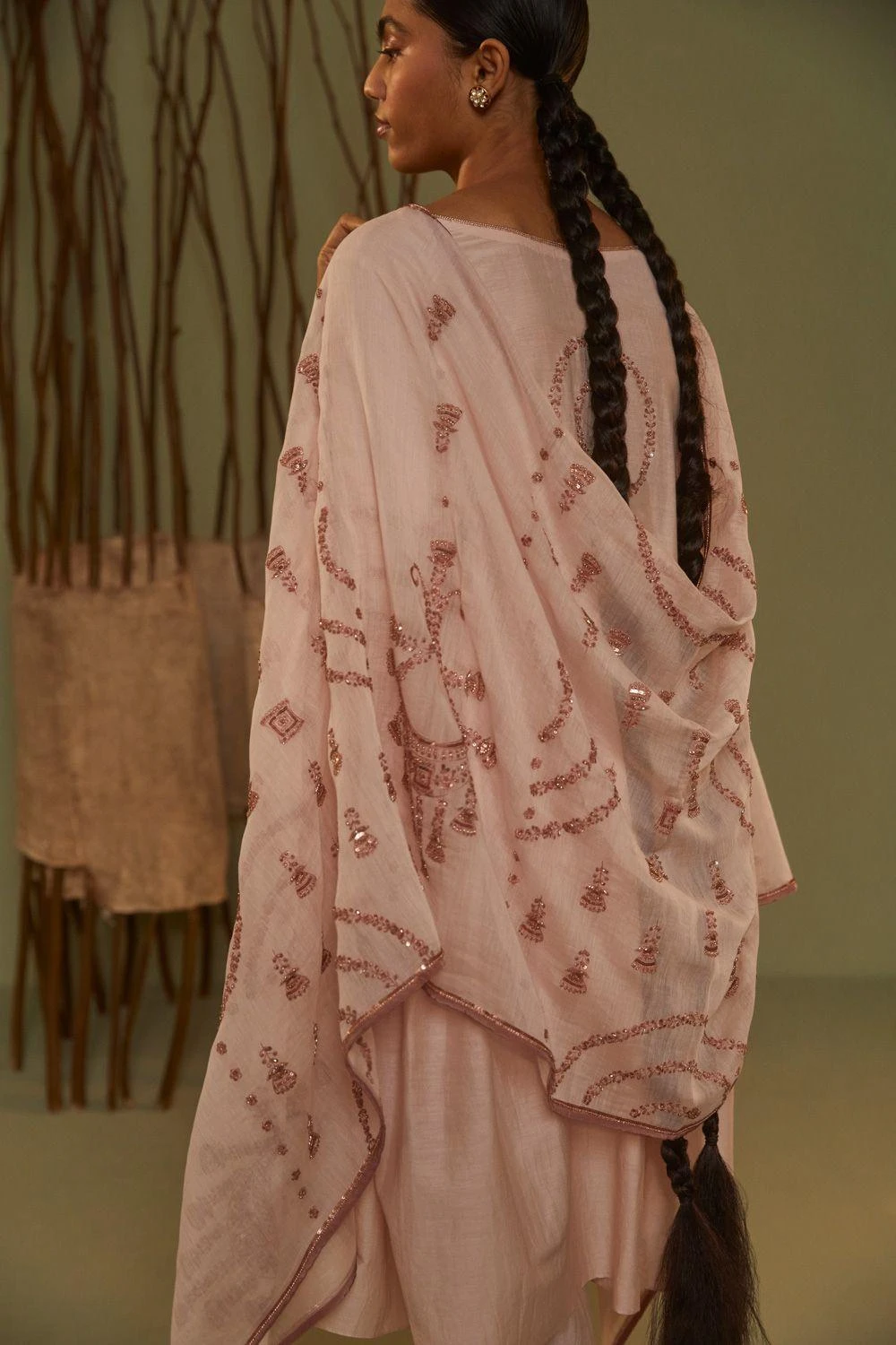 Sarang Kaur Pink Hand Embroidered Dupatta 5 Sarang Kaur Pink Hand Embroidered Dupatta - Image 5