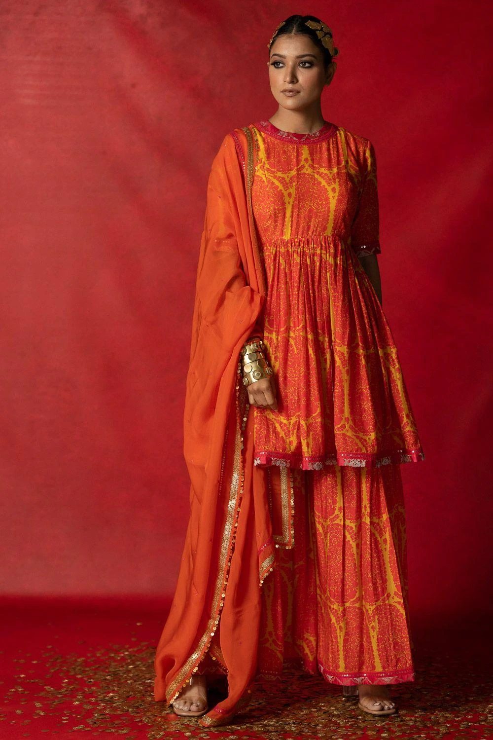 Pooja Keyur Orange Embroidered Organza Dupatta 2 Pooja Keyur Orange Embroidered Organza Dupatta - Image 2