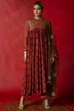 Pooja Keyur Brown Embroidered Dupatta