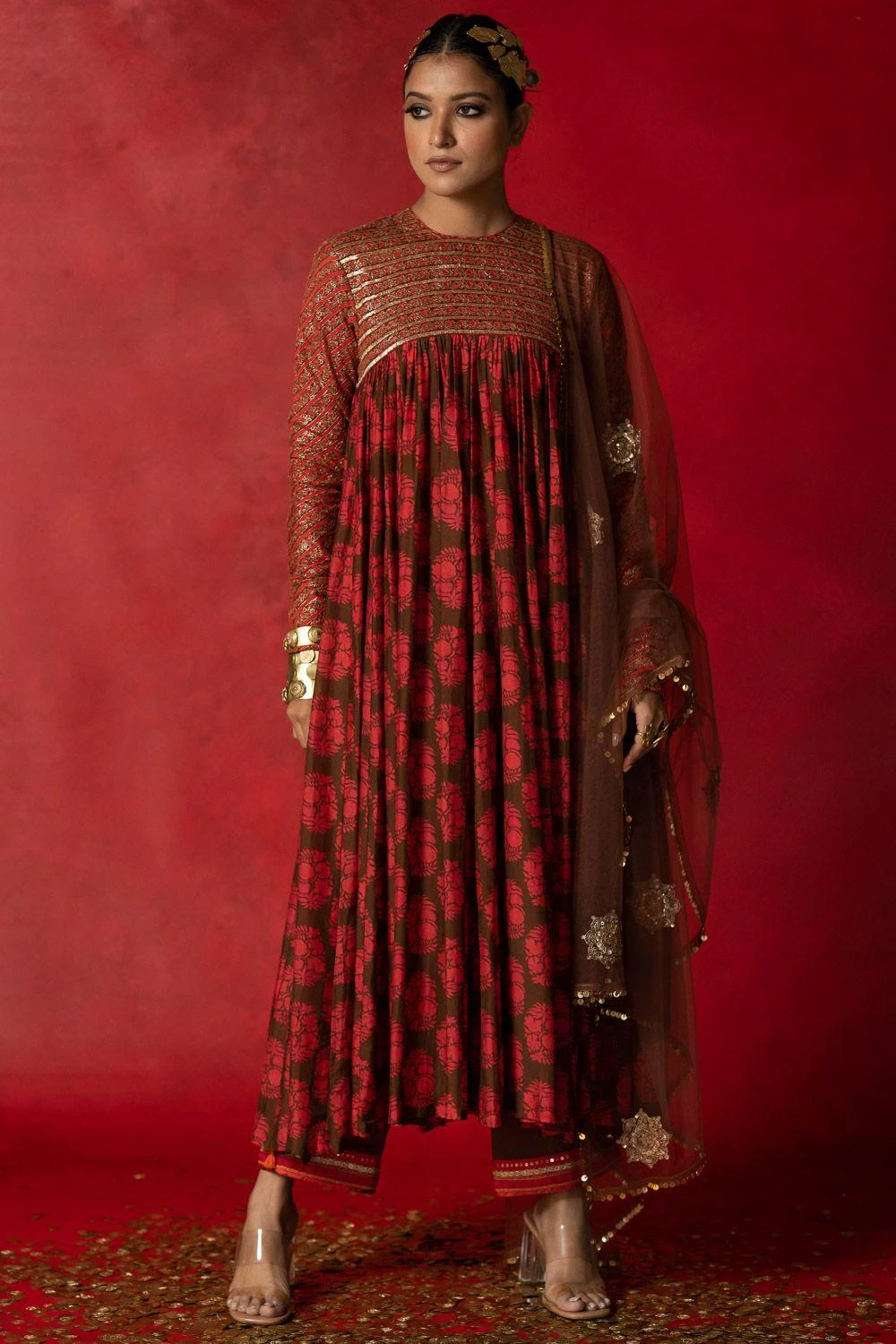 Pooja Keyur Brown Embroidered Dupatta 1 Pooja Keyur Brown Embroidered Dupatta