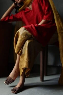 Shorshe Ruby Red Mulberry Silk Kurta Set -Echo Clothing Store 229shor7 3