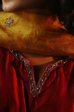 Shorshe Ruby Red Mulberry Silk Kurta Set -Echo Clothing Store 229shor7 4