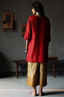 Shorshe Ruby Red Mulberry Silk Kurta Set -Echo Clothing Store 229shor7 5