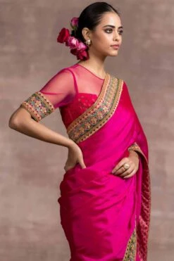 Tarun Tahiliani Hot Pink Tulle Sari & Blouse Set -Echo Clothing Store 2308tt01 3