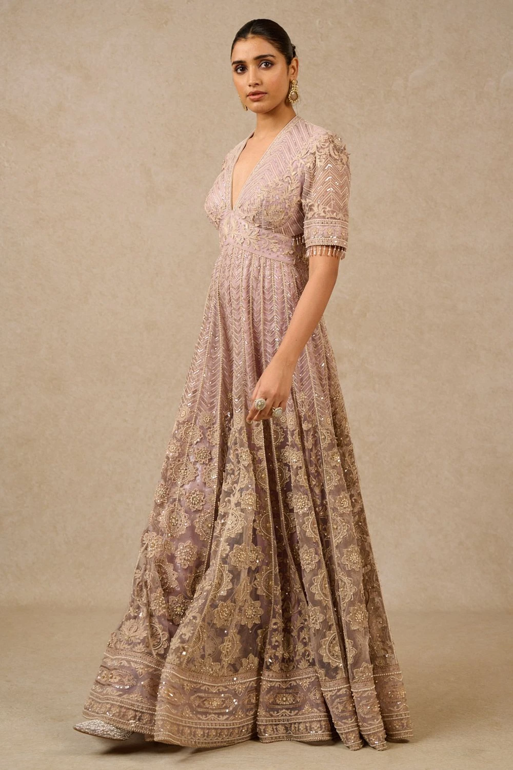 Tarun Tahiliani Lilac Embellished Jumpsuit 2 Tarun Tahiliani Lilac Embellished Jumpsuit - Image 2