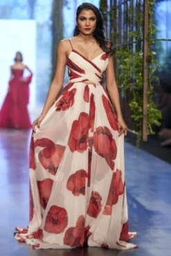 Gauri & Nainika Ivory Floating Peony Cut-out Gown