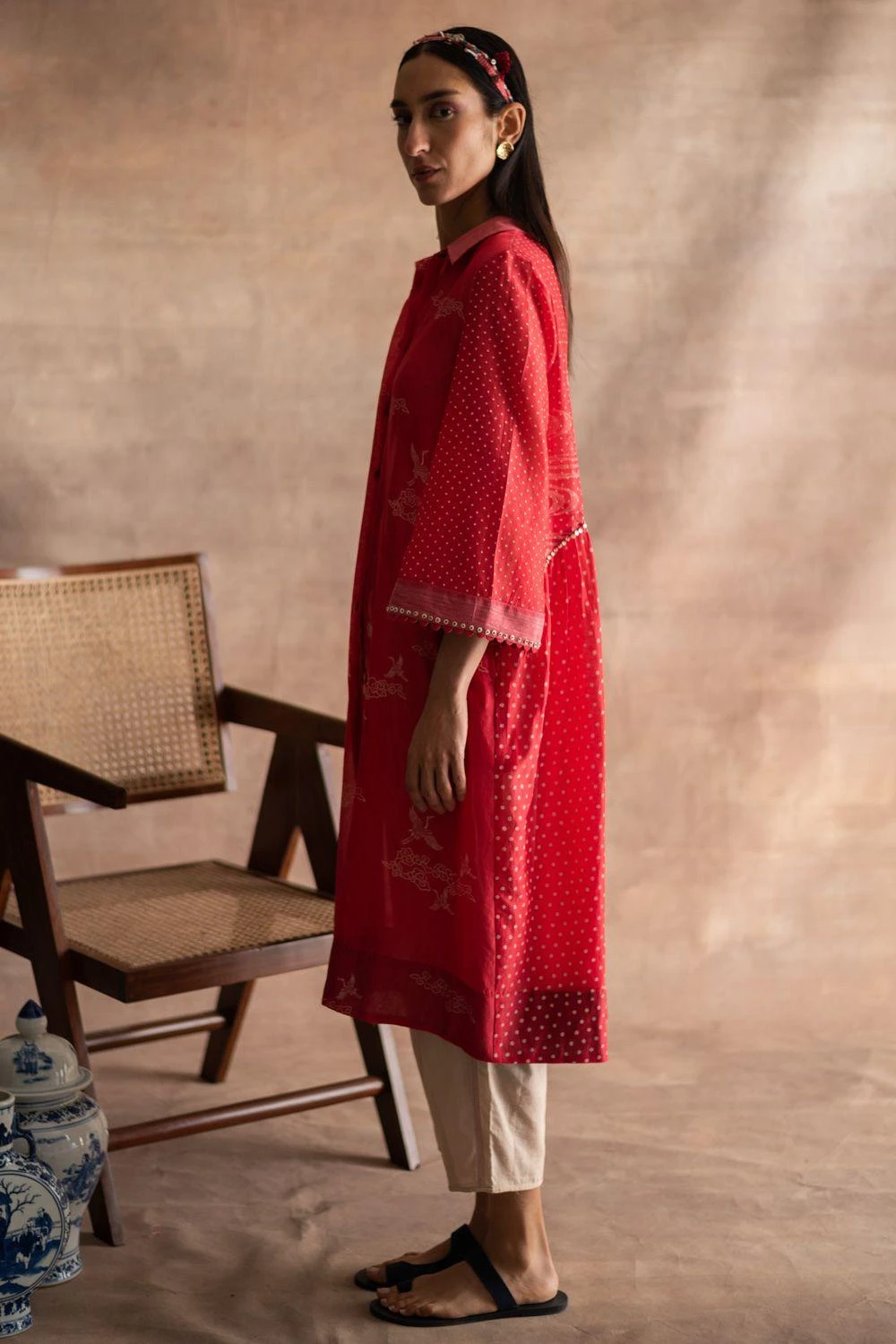 Swatti Kapoor Red Hand-block Printed Tunic 2 Swatti Kapoor Red Hand-block Printed Tunic - Image 2