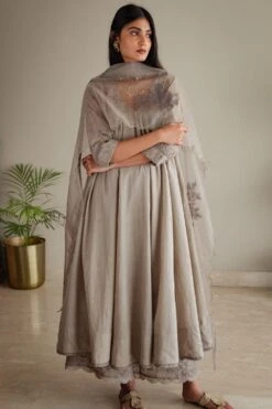 Shorshe Taupe Hand Embellished Kurta Set