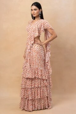 Arpita Mehta Toasted Orange Butti Printed Ruffle Sari Set -Echo Clothing Store 23623ams14 3