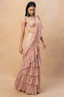 Arpita Mehta Toasted Orange Butti Printed Ruffle Sari Set -Echo Clothing Store 23623ams14 4