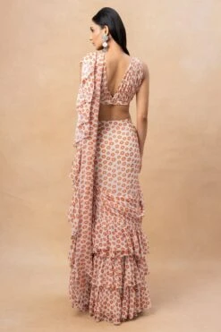 Arpita Mehta Toasted Orange Butti Printed Ruffle Sari Set -Echo Clothing Store 23623ams14 6