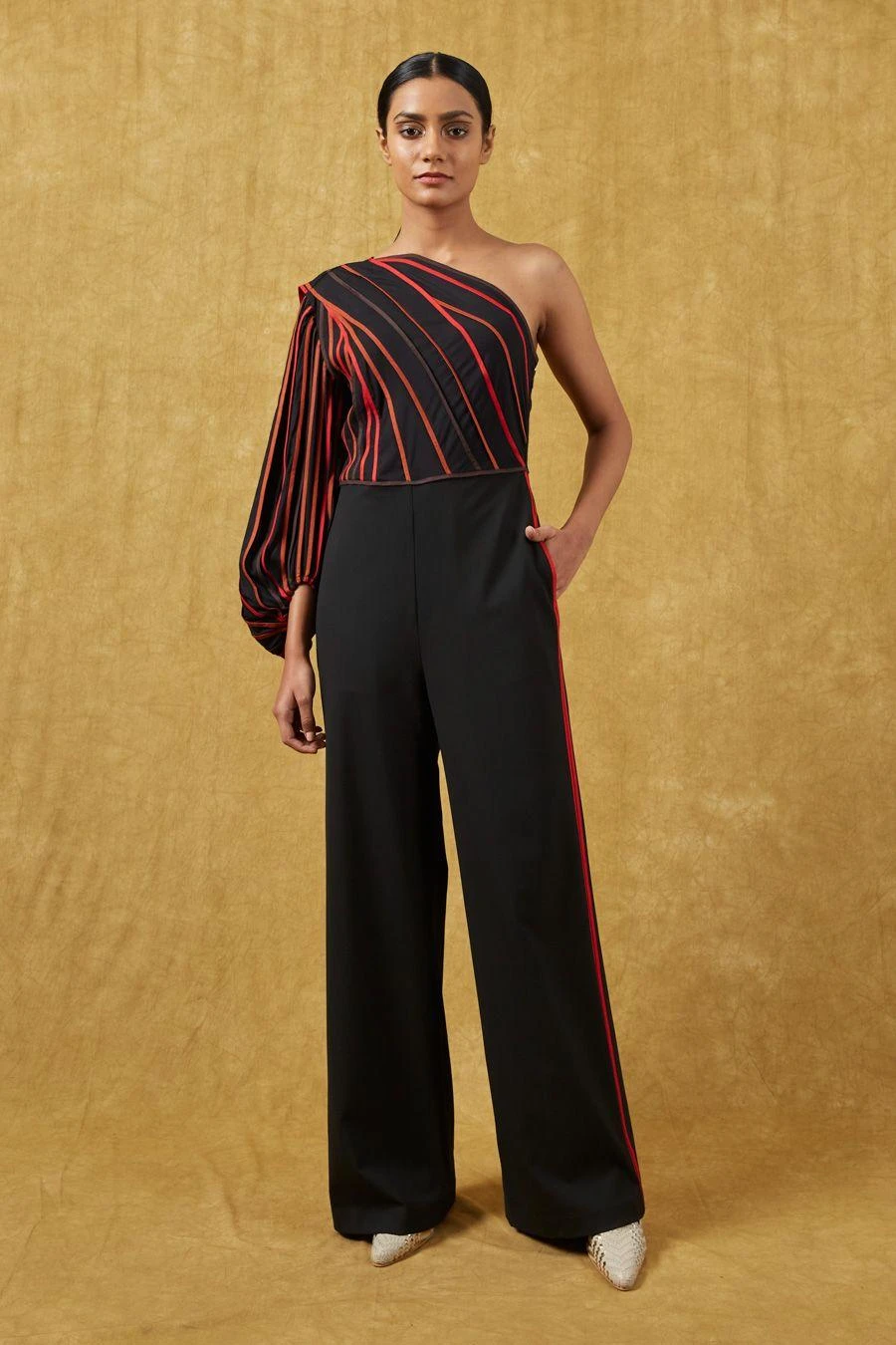 Bodice Black Pleated Jumpsuit With A Drape 1 Bodice Black Pleated Jumpsuit With A Drape