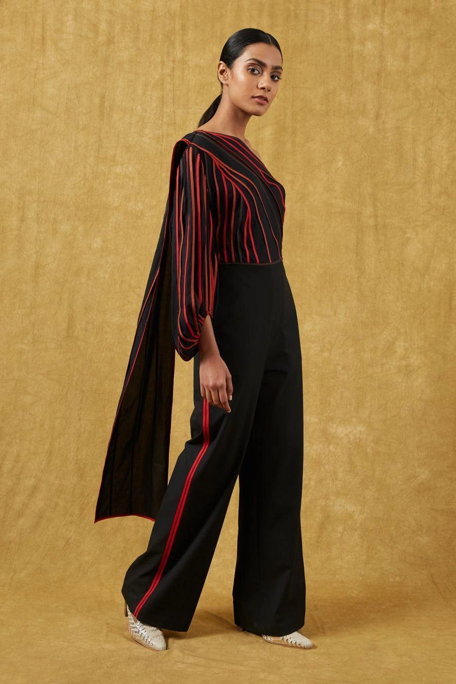 Bodice Black Pleated Jumpsuit With A Drape 3 Bodice Black Pleated Jumpsuit With A Drape - Image 3