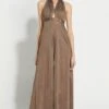 431-88 By Shweta Kapur Sepia Crushed Halter Neck Jumpsuit