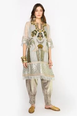 Heirloom By Rara Avis Silver Hamsa Embroidered Kurta Set