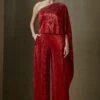 Namrata Joshipura Red Jewel Cluster One Shoulder Jumpsuit