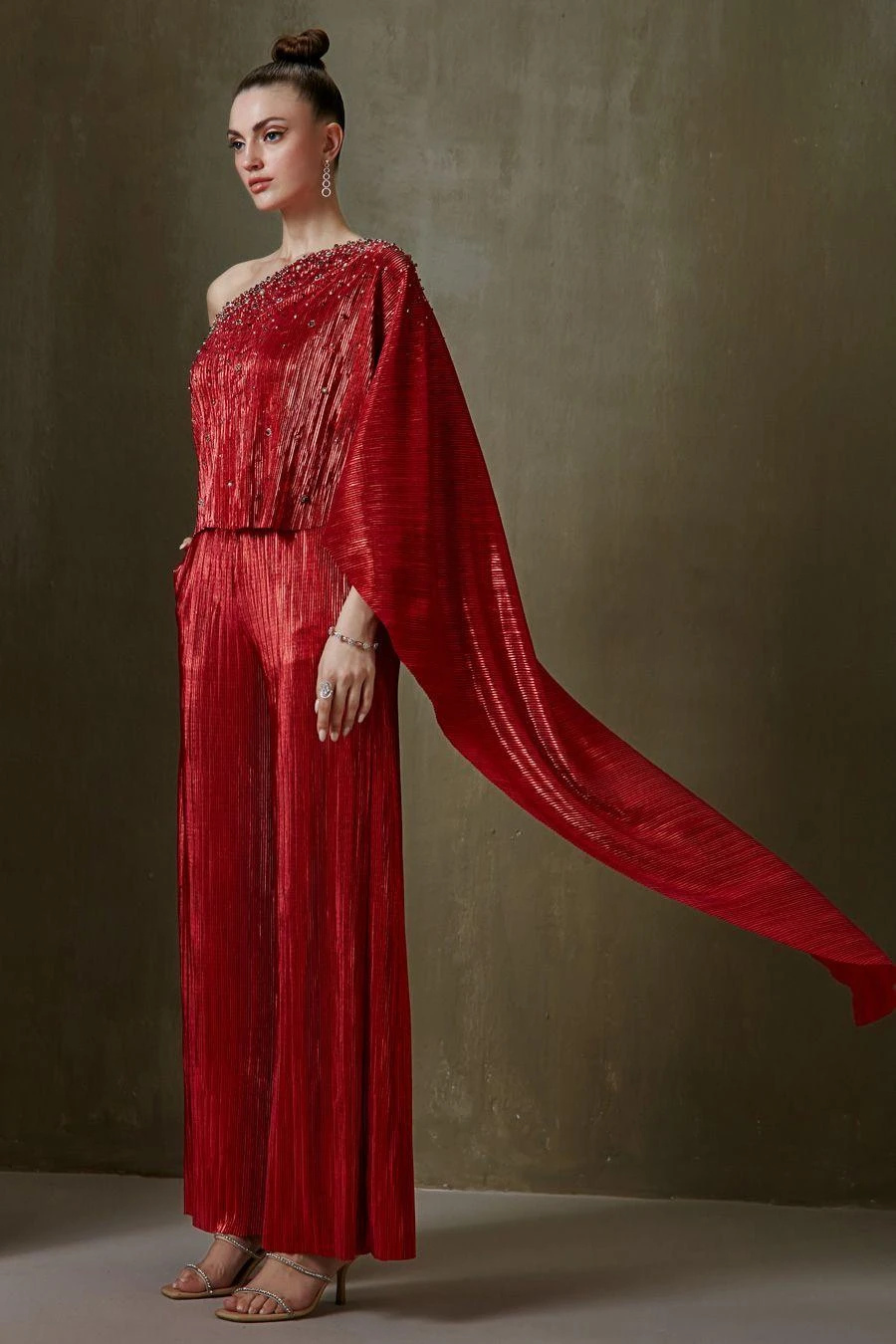 Namrata Joshipura Red Jewel Cluster One Shoulder Jumpsuit 4 Namrata Joshipura Red Jewel Cluster One Shoulder Jumpsuit - Image 4