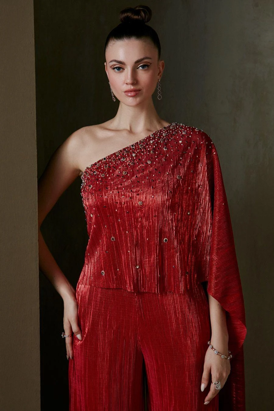 Namrata Joshipura Red Jewel Cluster One Shoulder Jumpsuit 5 Namrata Joshipura Red Jewel Cluster One Shoulder Jumpsuit - Image 5