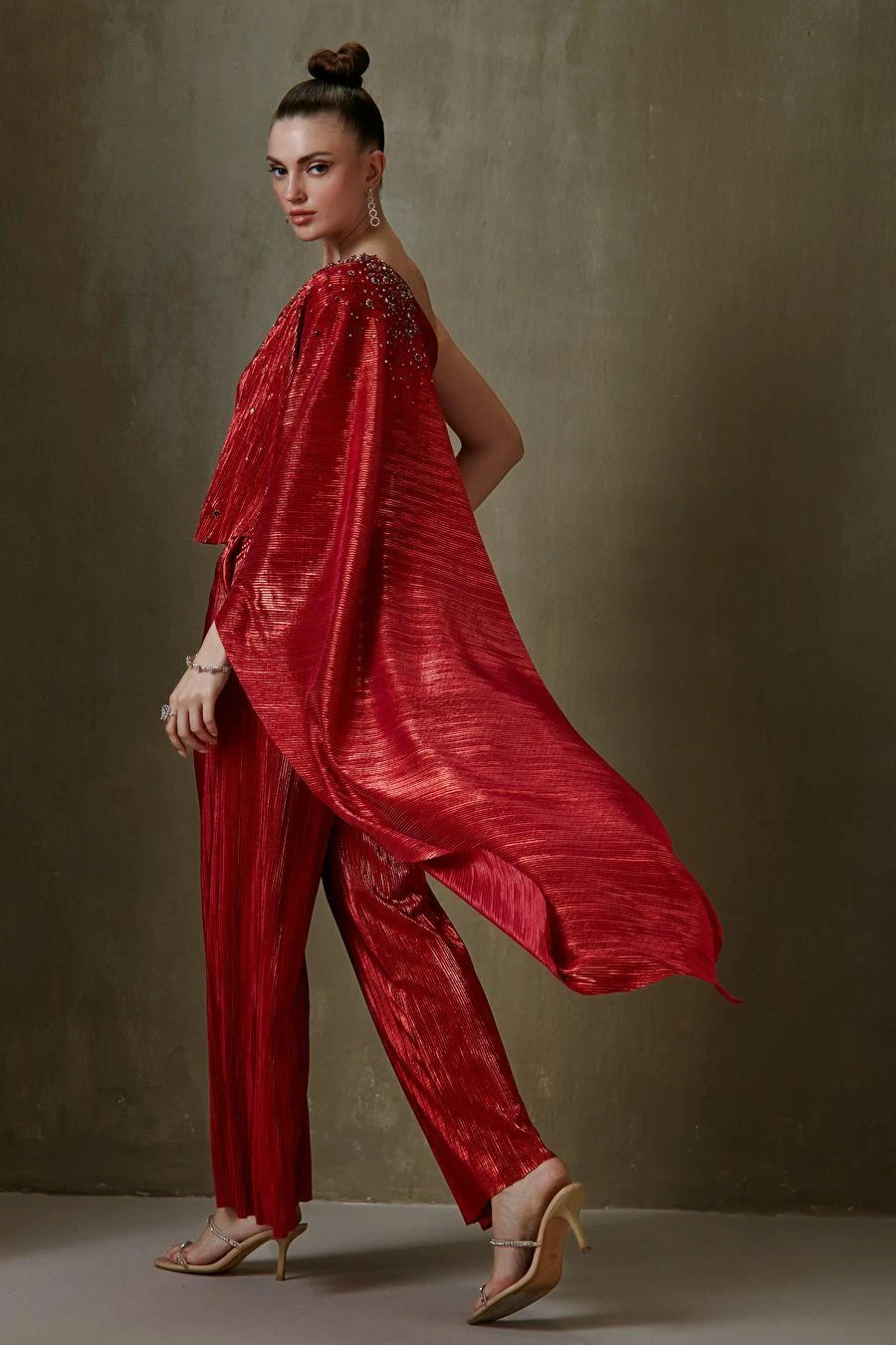 Namrata Joshipura Red Jewel Cluster One Shoulder Jumpsuit 6 Namrata Joshipura Red Jewel Cluster One Shoulder Jumpsuit - Image 6