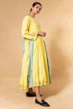 Injiri Yellow & Mint Green Handwoven Jamdani Dress -Echo Clothing Store 24323ijr4 3