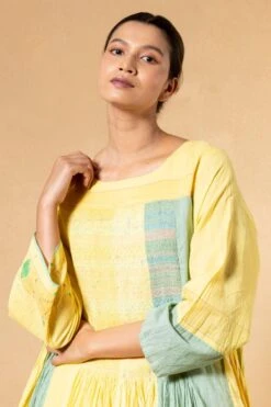 Injiri Yellow & Mint Green Handwoven Jamdani Dress -Echo Clothing Store 24323ijr4 4