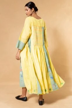 Injiri Yellow & Mint Green Handwoven Jamdani Dress -Echo Clothing Store 24323ijr4 5